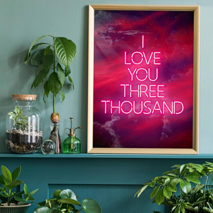 Stampa neon con scritta «I Love You 3000» per la vendita all'ingrosso da parte di Ink & Drop