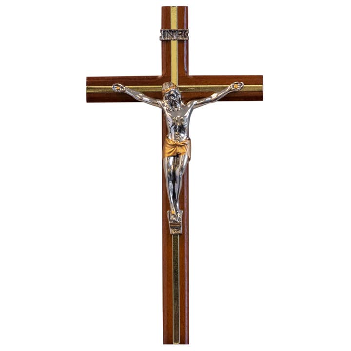 Village Gift Importers - Wholesale Wall cross - Dark Brown Wall Crucifix with Silver-Tone Corpus