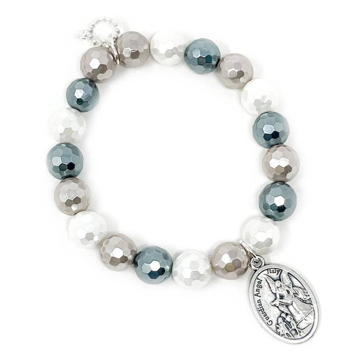10mm Faceted Multicolored Mother of Pearl with Guardian Angel for wholesale by PowerBeads by jen