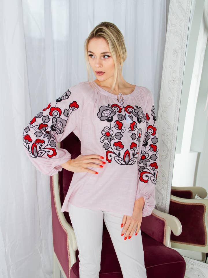 Assol Pink Embroidered Blouse for wholesale by Galychanka