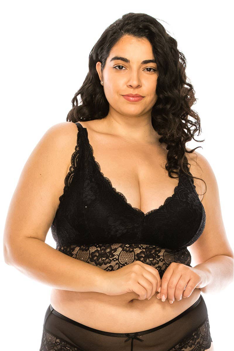 Best Underwear Line - Wholesale Bralette - Women's - Plus Size Floral Lace Overlay Bralette-YM-32307Q-BLT3