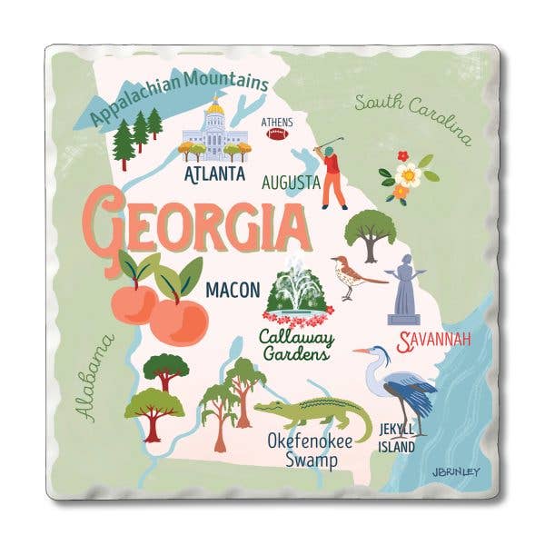 Georgia Attractions 4Pk onderzetters met getrommelde tegels voor wholesale door CounterArt/Highland Home/Thirstystone