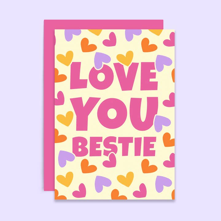 Tikkled Pink - Vendita all'ingrosso Biglietti di amicizia - Biglietto Love You Bestie Galentine's Day | Biglietto per la migliore amica0