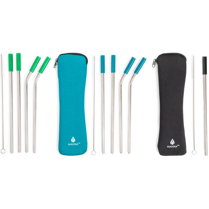 Core Home - Wholesale Drinking Straw - MANNA 6pc Ss Straws W/Tips and Cleaner Set Travel Kit - Asst