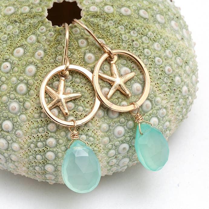 brincos de estrela do mar chacedony slim por atacado de Midori Jewelry Hawaii