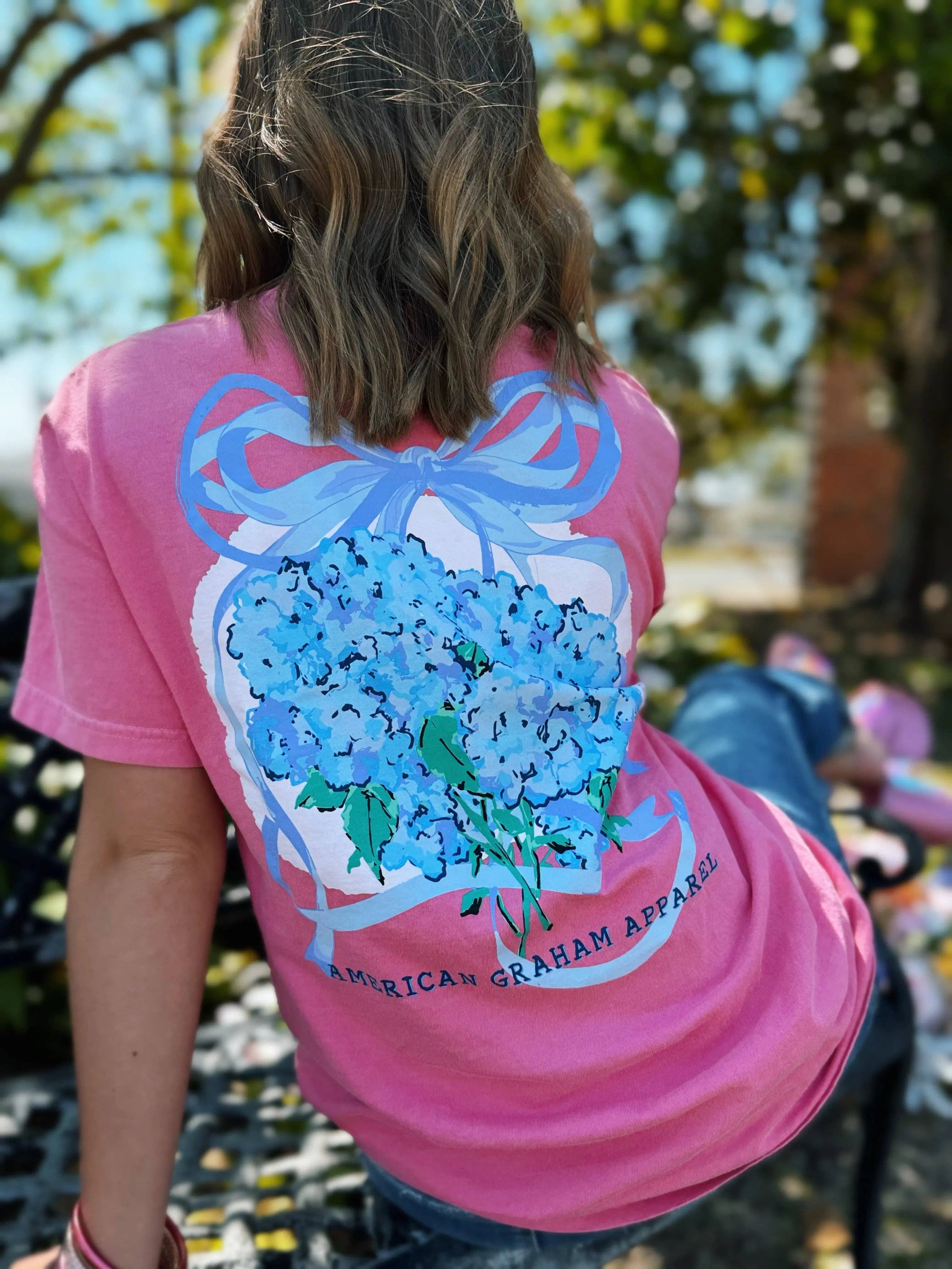 American Graham Apparel - Wholesale Screen Printed T-Shirt - Unisex - It's Giving Spring, Hydrangea Floral Graphic Tee10