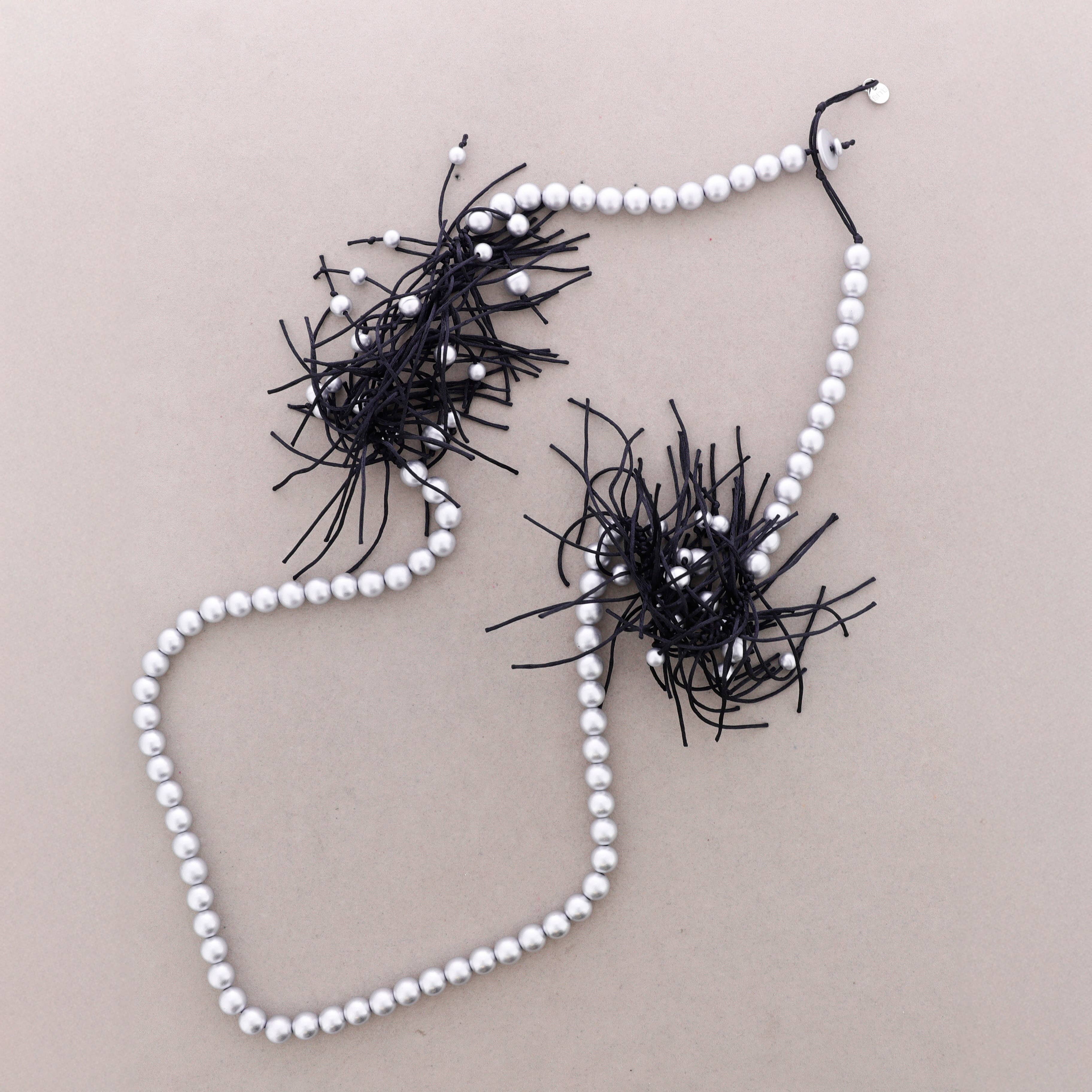 Sonata - Wholesale Snap Jewelry - Long Necklace with Metal Beads and Rat Tail Tassels0