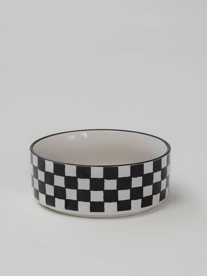 Black & White Checkers Time Ceramic Dog Bowl – 50oz/8 inches for wholesale by dexypaws