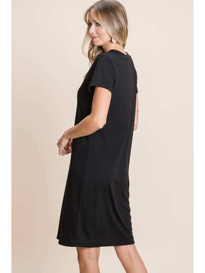 Black DA1286 V-NECK BUTTONED DRESS for wholesale on Faire