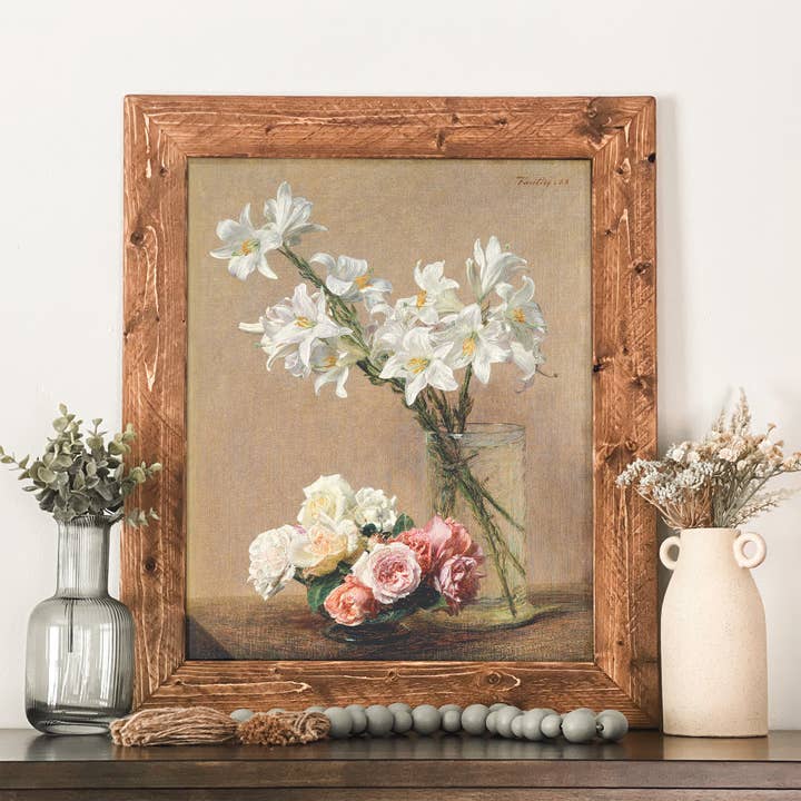 Vintage Roses & Lilies Framed Floral Wall Art Cottage Decor for wholesale by Swinford Designs