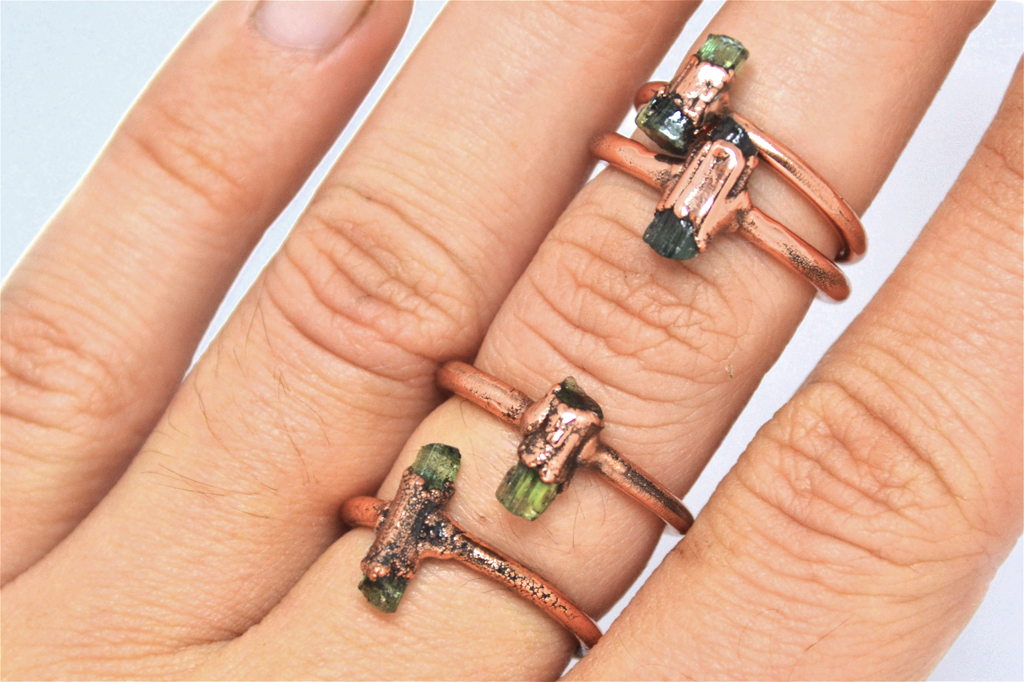 Daddy Daughter Jewelry - Wholesale Single Stone/Solitaire Ring - Raw Tourmaline Point Ring | Green Tourmaline Copper Ring1