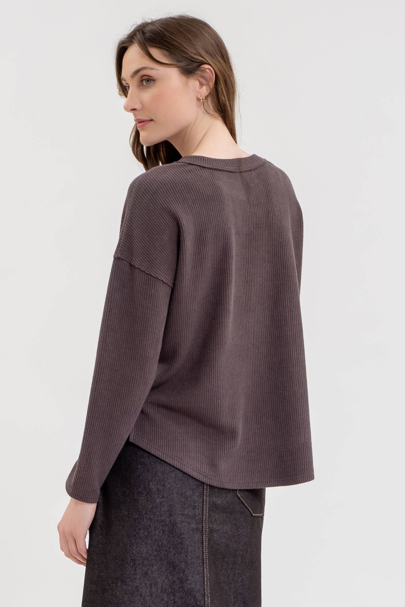 Blu Pepper - Wholesale Knit Top - Women's - HALF BUTTON V NECK LONG SLEEVE KNIT TOP1