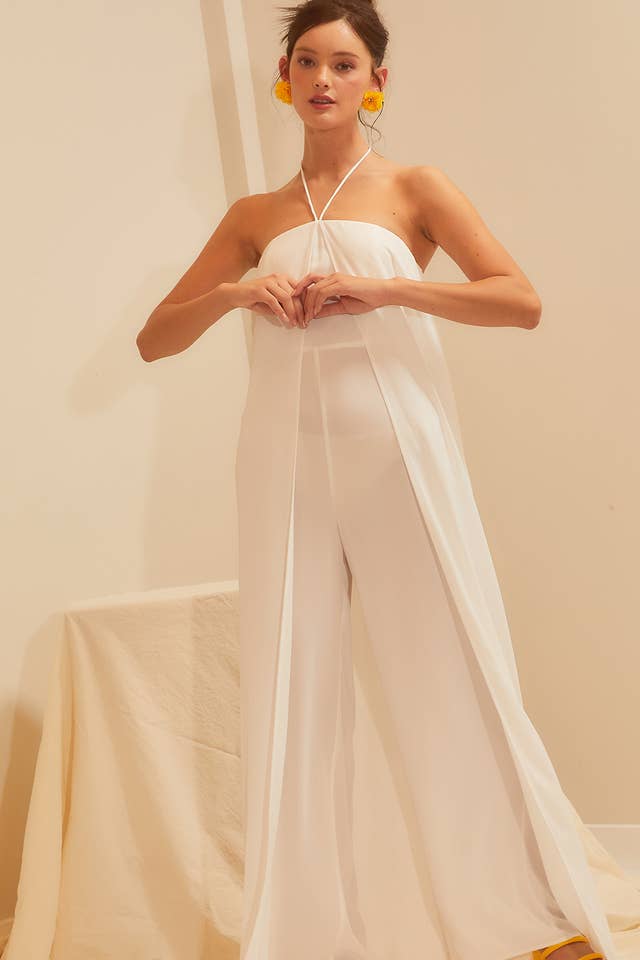 Main Strip – wholesale Jumpsuit - Dam – Crepe Med Draping Overlay och Breda Ben6