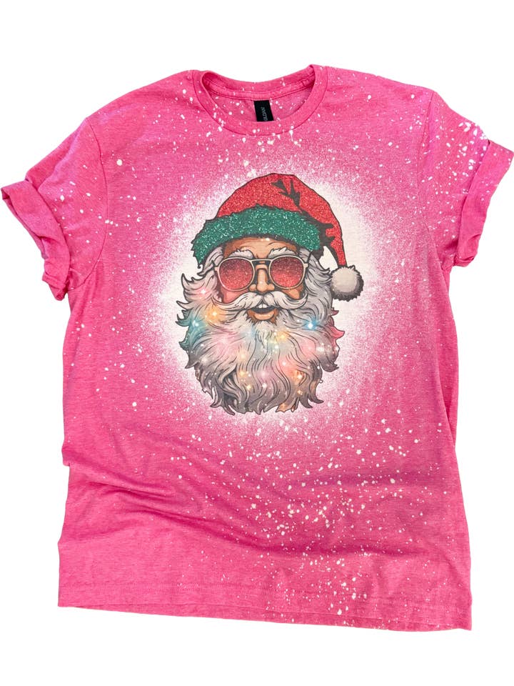 Glam Glitter Santa Christmas Bleached Tee for wholesale by Pick Your Poison Tees LLC (Formerly Wandering Owl Designs)