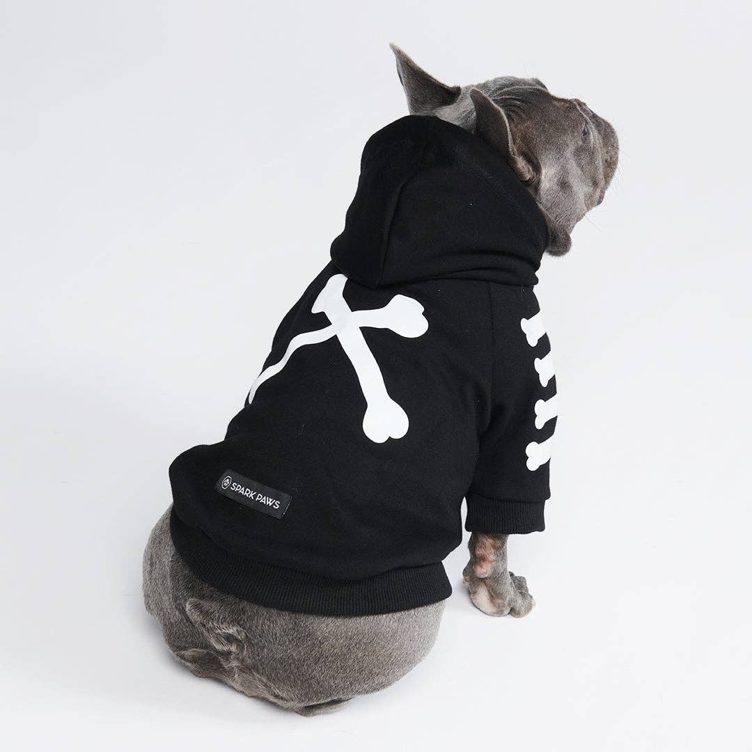 Spark Paws – Großhandel Haustier-Hoodie – Hund – "WOOF" Hundeh hoodie – Schwarz mit reflektierendem Design