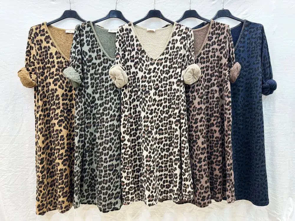 Mimi & Gogo – Engroshandel Kjole - Dame – Flannelkjole med leopardprint @4705_RFlaLeo3