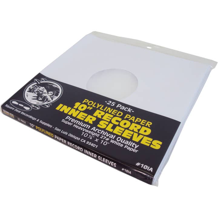 Square Deal Recordings & Supplies - Wholesale Craft Supplies - 10" LP Inner Sleeves - Polylined White Paper - With Hole
