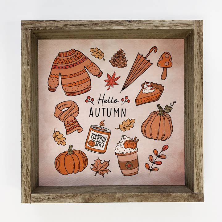 Hello Autumn Hand Drawn Things - Fall Canvas Art - Framed for wholesale by Hangout Home
