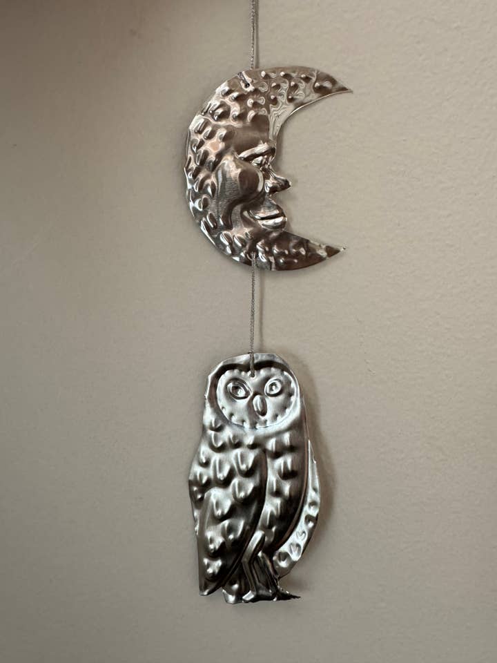 Celestial Moon and Owl Silver Foil Embossed Wall Decor for wholesale by Foot Range Mountain