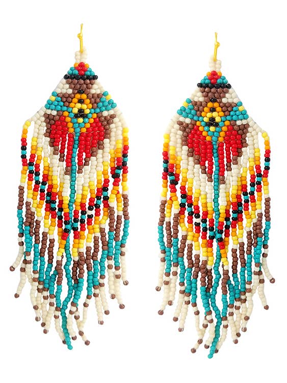 ( HX1070 ) SEEDBEAD TASSEL DROP AZTEC PATTERN EARRING for wholesale by Jewelry Max