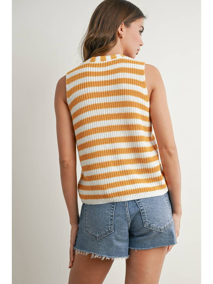 BUTTERMELON - Wholesale Sweater Vest - Women's - Striped Button-Front Sweater Vest - BMW773316