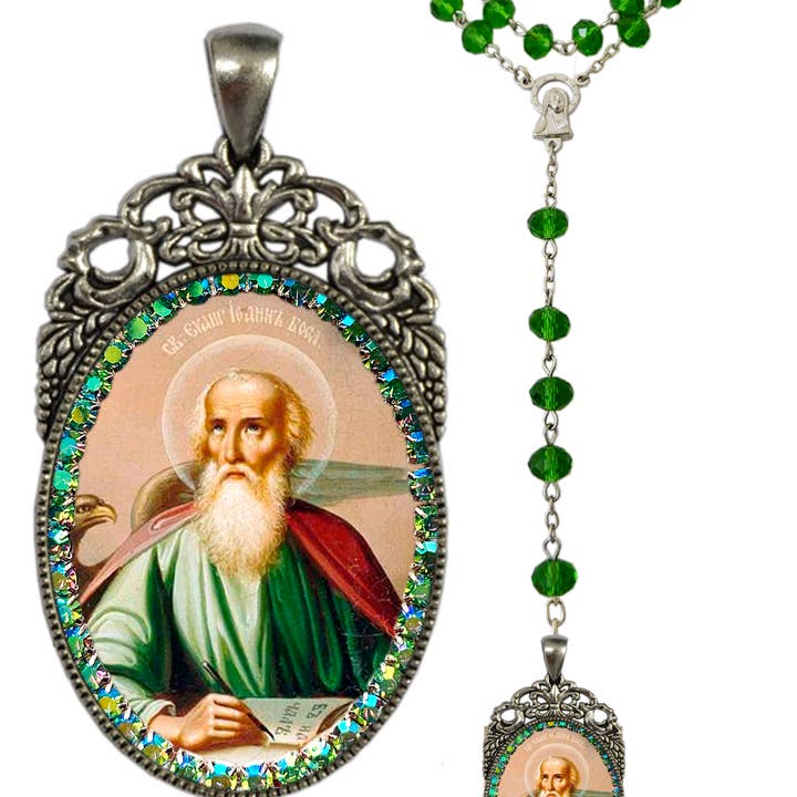 MariaSantissimaShop - Vente Collier de prière en perles - Rosaire Jean l'Apôtre - Saint Patron de l'Amour ; Loyauté ; Amitiés ; Auteurs ; Libraires ; Victimes de brûlures ; Victimes du poison-emin ; Marchands d'art
