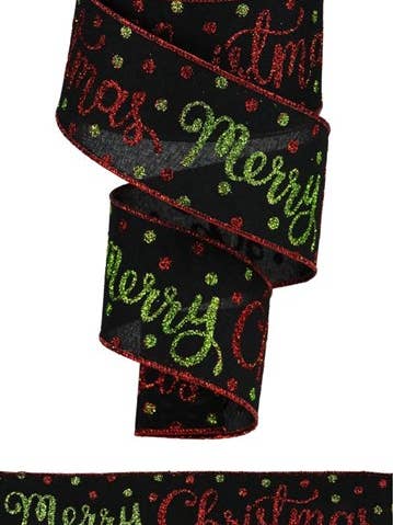 2.5"X10yd Merry Christmas Script/Royal Ribbon for wholesale by Amber Marie & Company