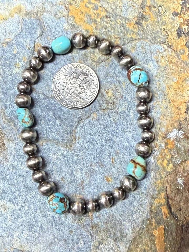 Number 8 Turquoise Pearl Bracelet for wholesale by Wild Mountain Silver