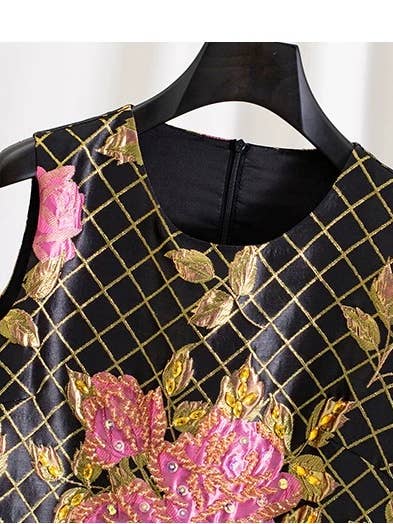 Black DR903Y Handmade Beaded Embossed Sleeveless Elegant Dress for wholesale on Faire1