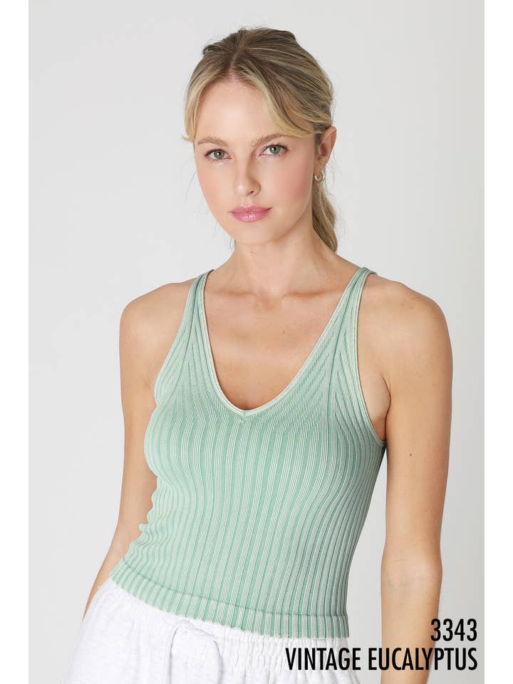 NIKIBIKI - Wholesale Tank Top - Women's - NS8257 - Vintage Wide Ribbed V Neck Top