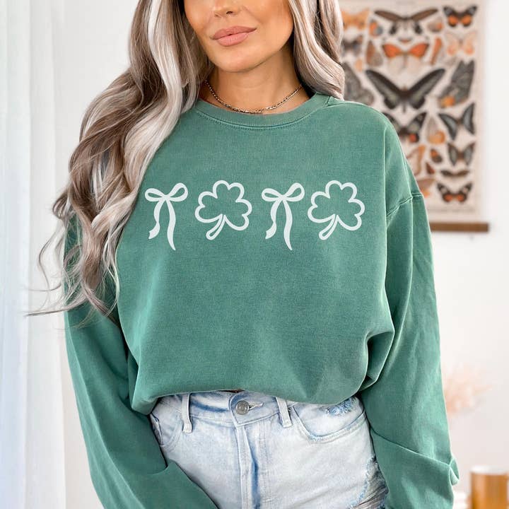 Comfort Colors St Patrick’s Day, Coquette Bow Sweatshirt for wholesale by Gemishi