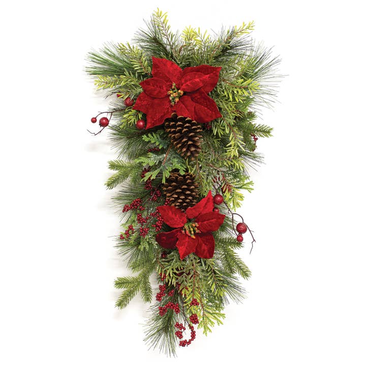 Winter Party Poinsettia & Pine Teardrop, 29" for wholesale by Saybrook Lane