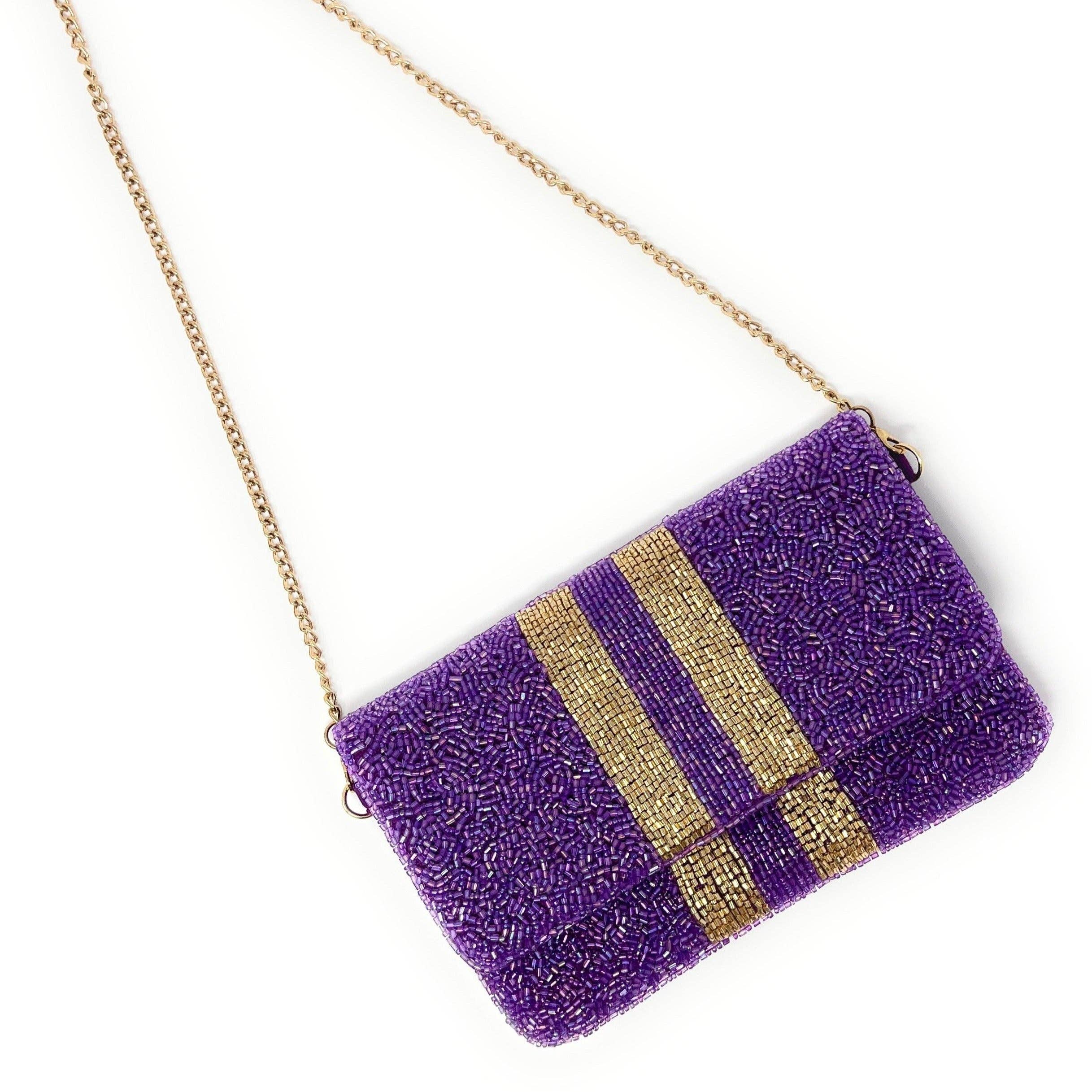 Twine and Love – wholesale Clutch bag – women's – Purple Gold Small Beaded Clutch Purse3