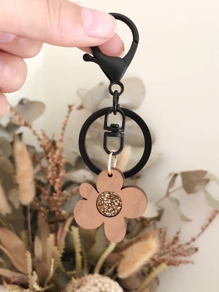 Flower Keyring | Cherrywood + Gold Glitter | WHOLESALE for wholesale by Foxie Collective