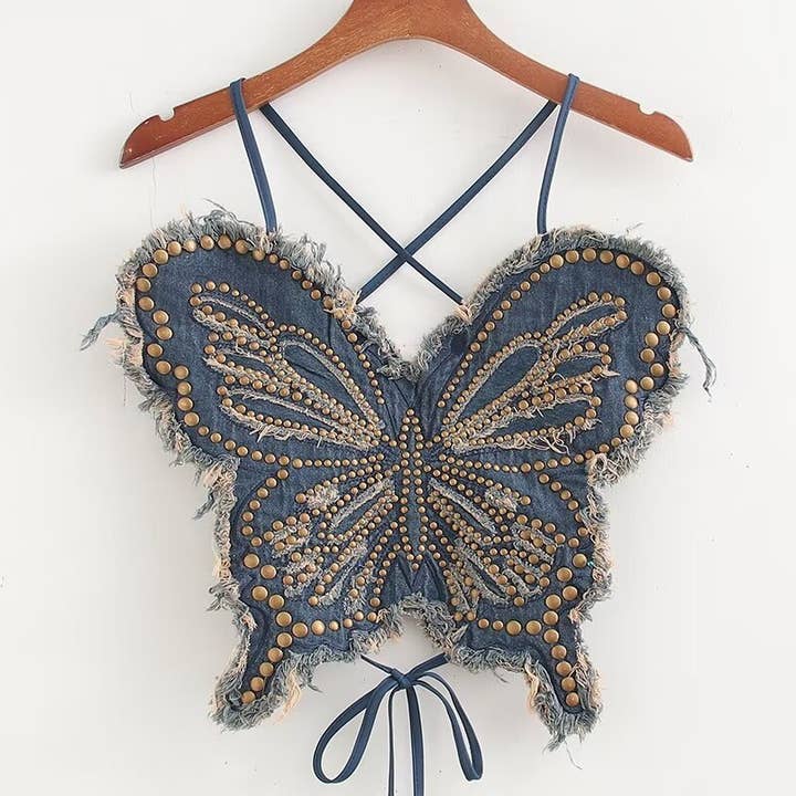 VE10 Butterfly Print Slim Fit Camisole with Rivet Accents for wholesale by Productseeker