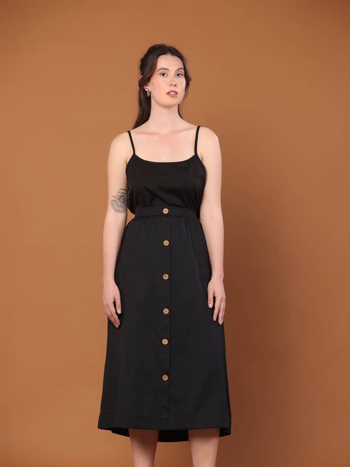 Saia Algodão Linho em Preto por atacado de Pana Mina