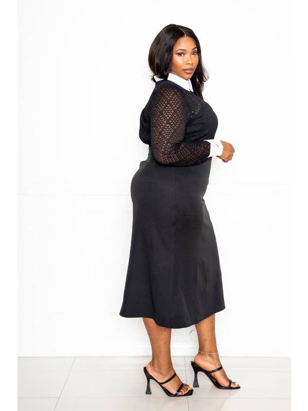 Noir ROBE MIDI EN DENTELLE À COL en vente sur Faire2