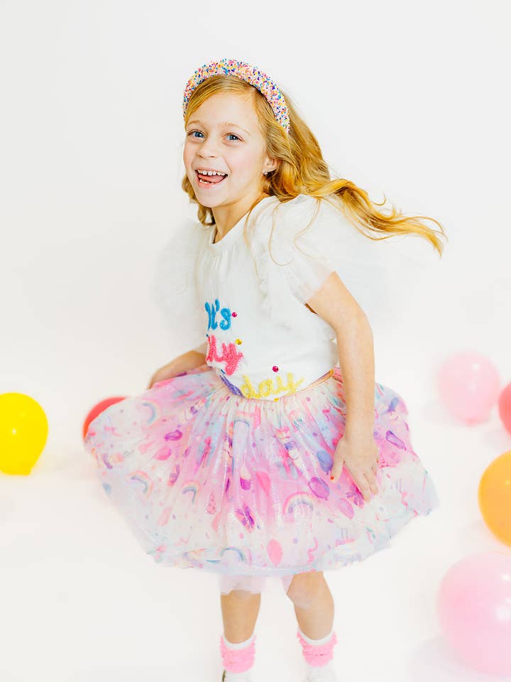 Jupe en tulle imprimée anniversaire pour la vente par Three Wildflower Designs