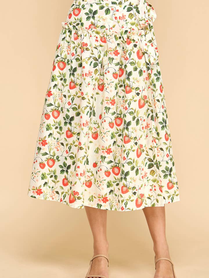 Jupe à taille haute à volants avec imprimé fraise CS3896 pour la vente par TCEC