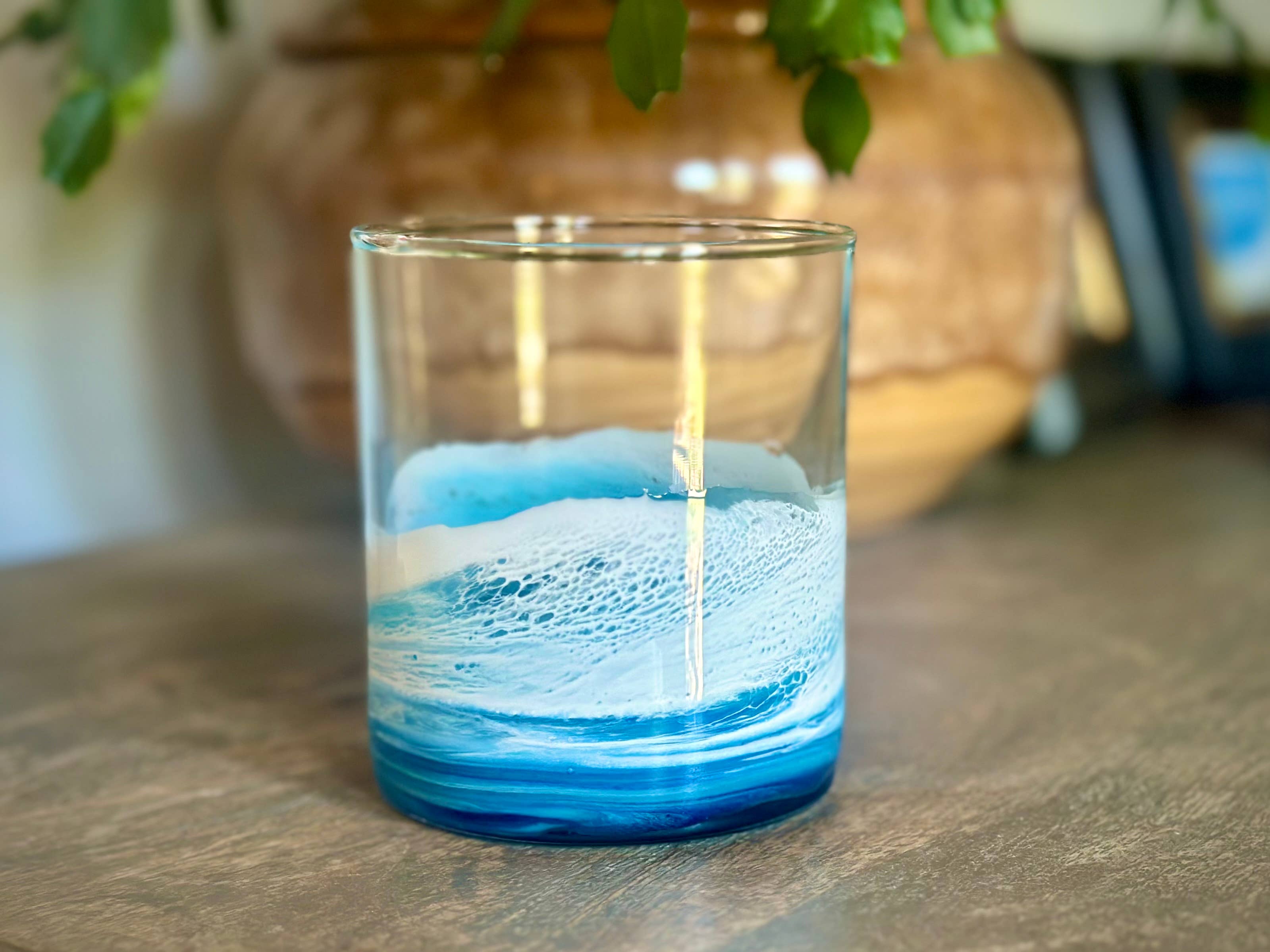 Artful Nests - Wholesale Cocktail/Liquor Glass - Coastal Inspired Rocks Glass with Resin Waves - Glassware 3