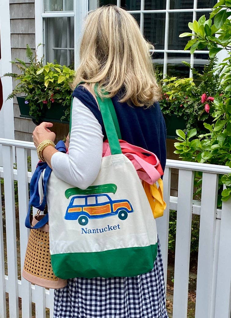 Lemondaisy Design - Wholesale Tote Bag - Women's - Green Canvas Name Drop Woody Wagon Hydrangea Tote Bag2