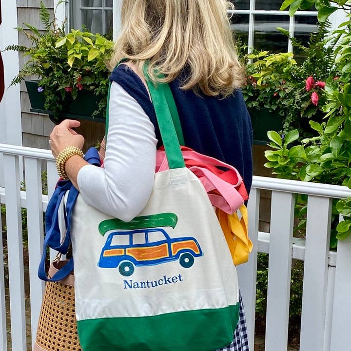 Lemondaisy Design - Wholesale Tote Bag - Women's - Green Canvas Name Drop Woody Wagon Hydrangea Tote Bag2