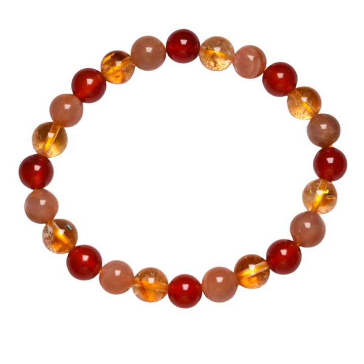 Bracelet Joie de vivre/Bonne humeur — Cornaline, Citrine chauffée A & Pierre de soleil A+ (numéro 11) pour la vente par Foliesbijoux