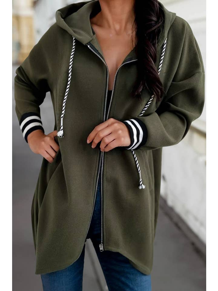 Aapparella - Wholesale Hoodie - Women's - Contrast Drawstring Hooded Zip Up Sweatshirt NEW | S-XL2