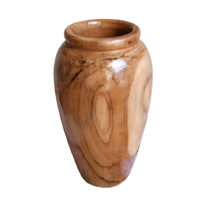 10-inch Hand-craved Urn Shaped-Teak Root Vase for wholesale by The Artisan and Company