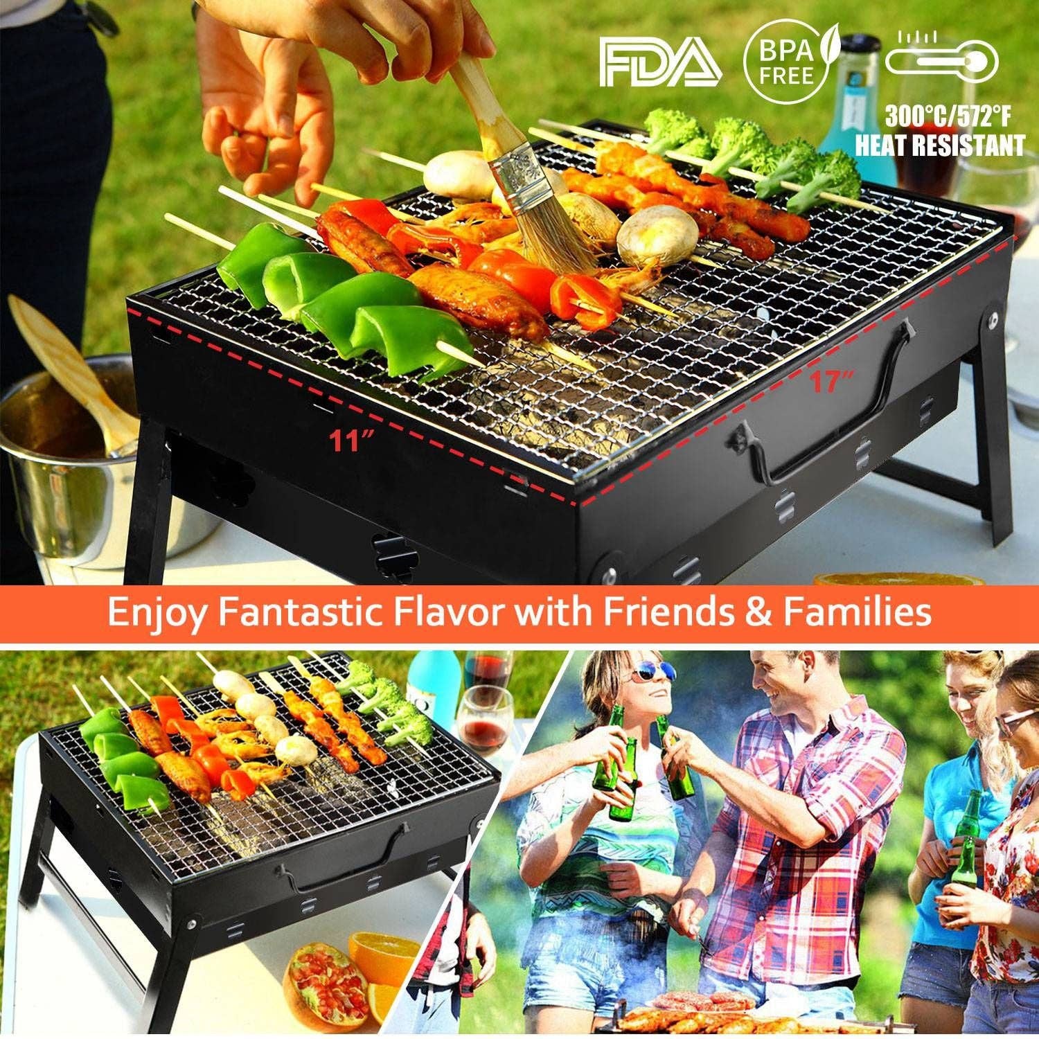 Black Portable BBQ Grill Foldable Charcoal Grill Lightweight Smoker Grill for Camping Picnics Garden Grilling for wholesale on Faire12