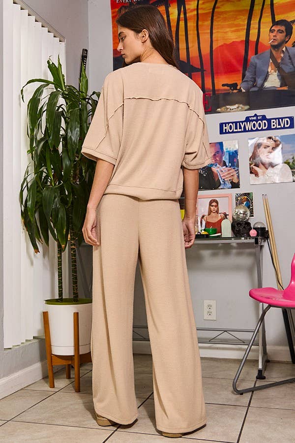 BUCKETLIST INC - Wholesale Pants - Women's - P5324 Solid Blushed Knit Wide Legs Pants6