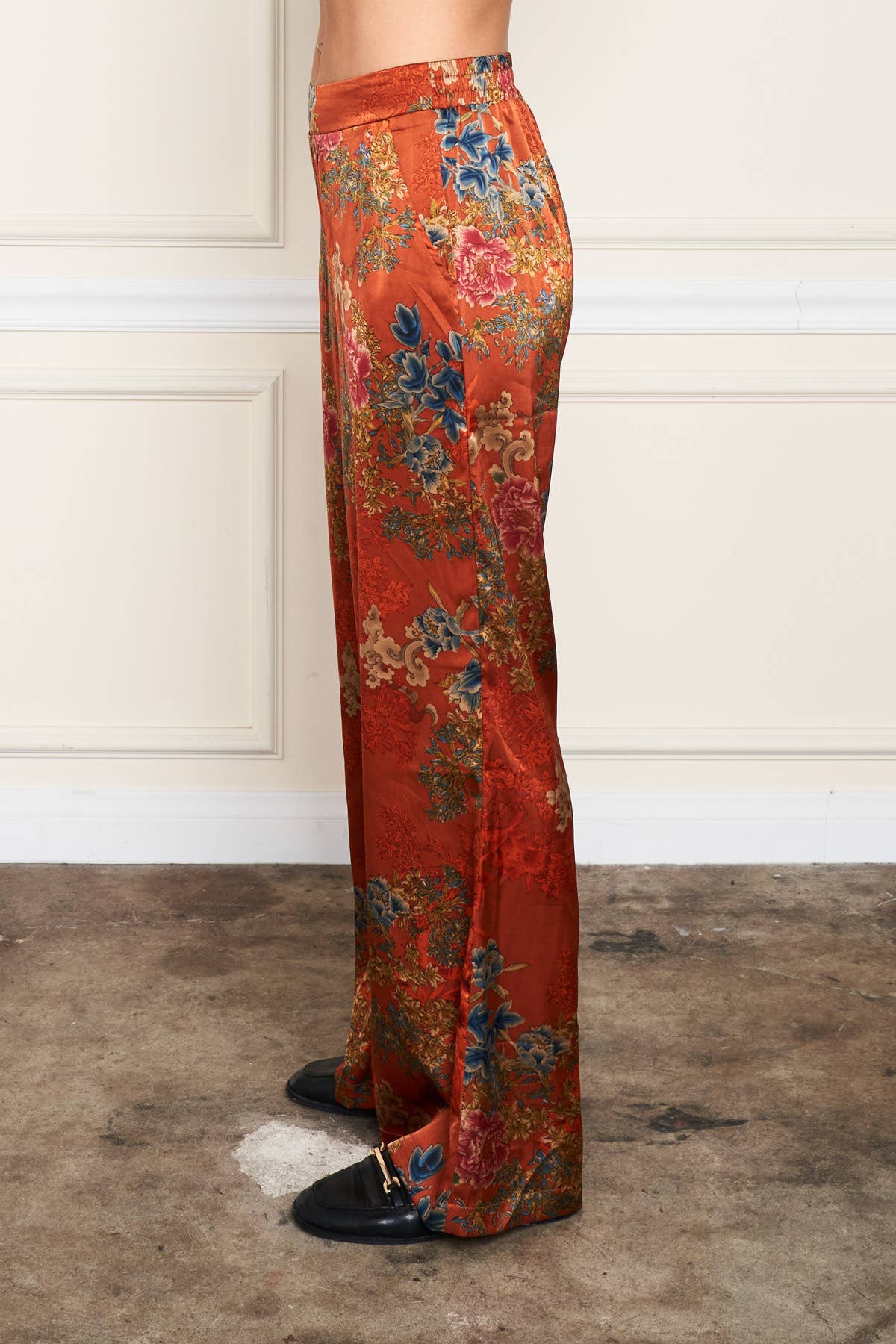 5771-MAP Satin Rust Print Palazzo Pant for wholesale on Faire3
