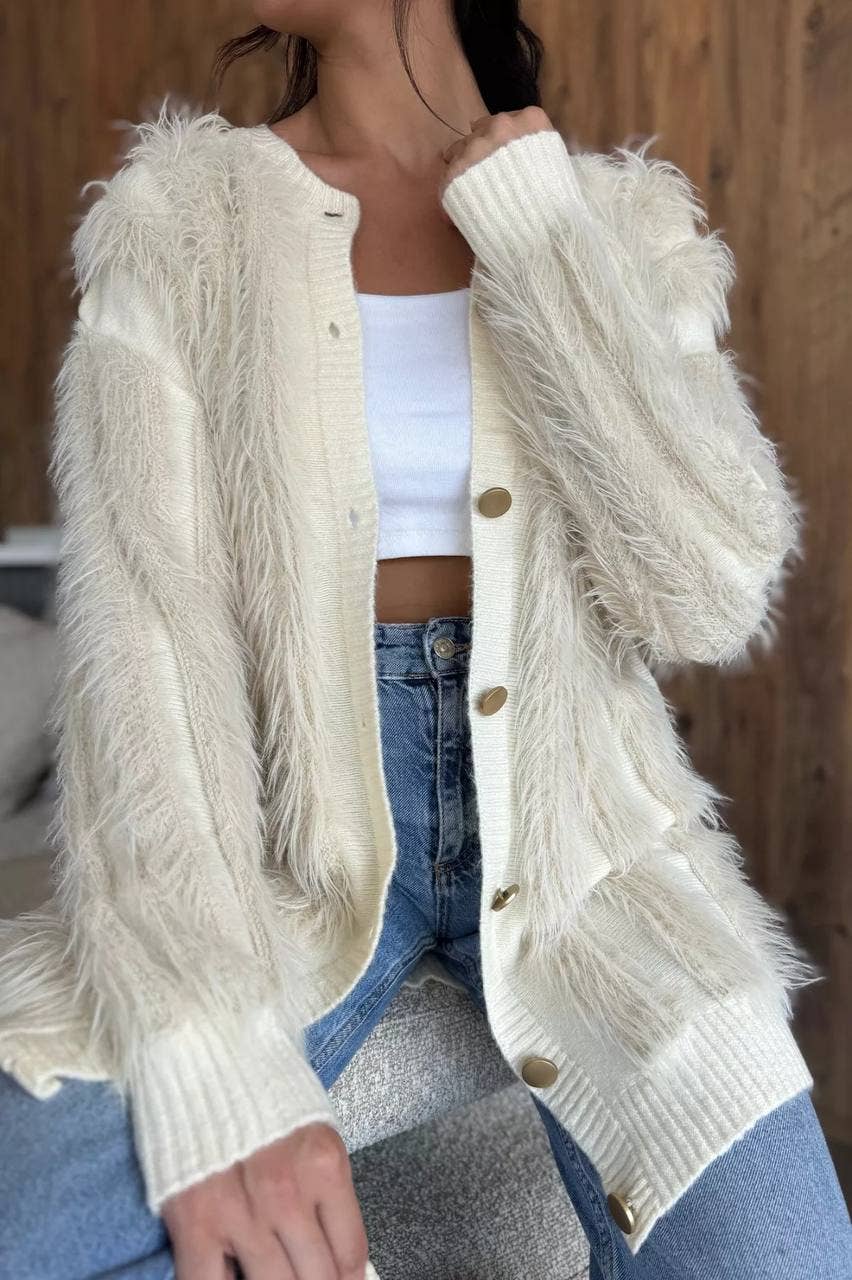 Design company-Fatma Balkir - Wholesale Jacket - Women's - Soft Knitted Jacket ,Oversized Long Shaggy Cardigan
4