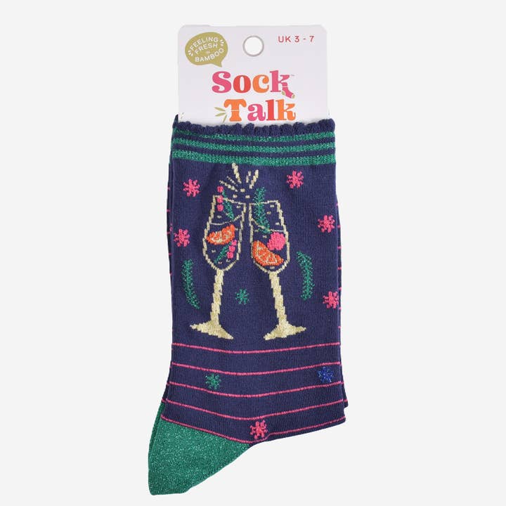 Sock Talk - Wholesale Socks - Women's - Women's Bamboo Socks - Navy/Green, Prosecco Cocktail Glasses